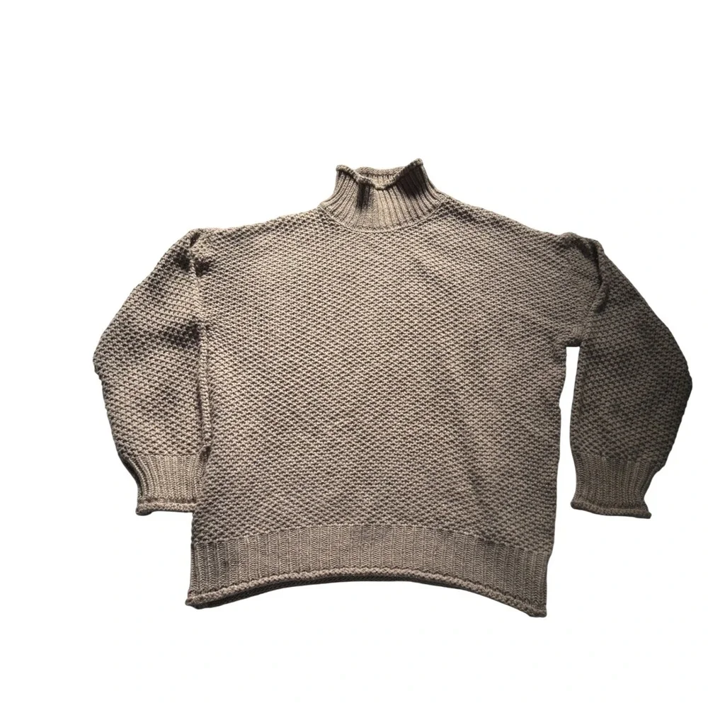 Tan Knit Turtleneck Sweater Textured Mock Neck Cozy Casual Winter‎